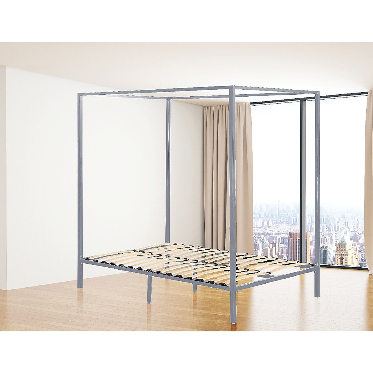 4 Four Poster Queen Bed Frame - Cream