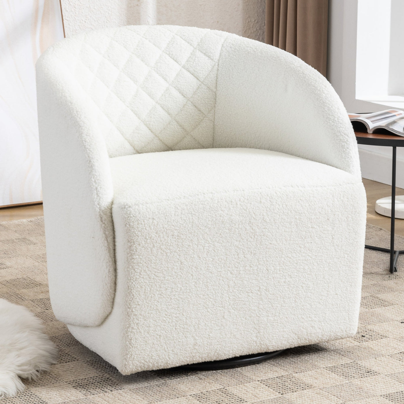 Teddy Fabric Swivel Chair For Living Room,Ivory