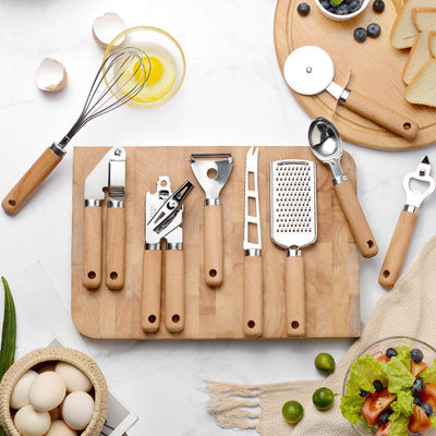 Kitchen Tool Wooden Handle Stainless Steel Multifunctional Kitchen Accessories Set