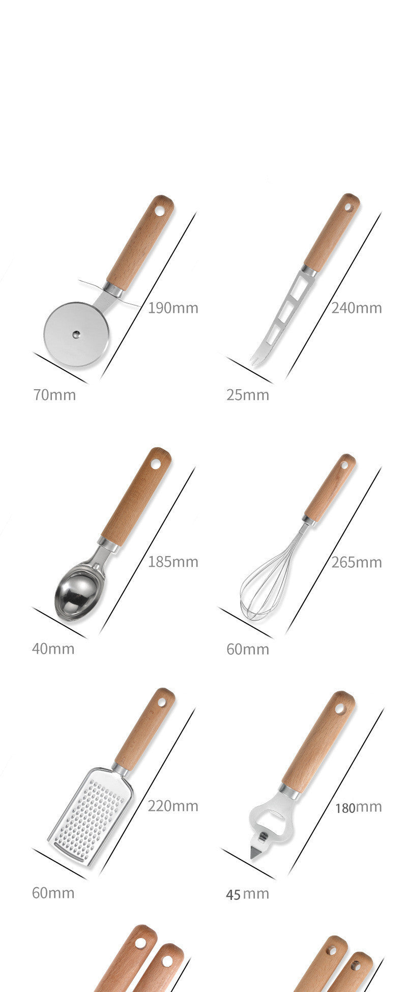Kitchen Tool Wooden Handle Stainless Steel Multifunctional Kitchen Accessories Set