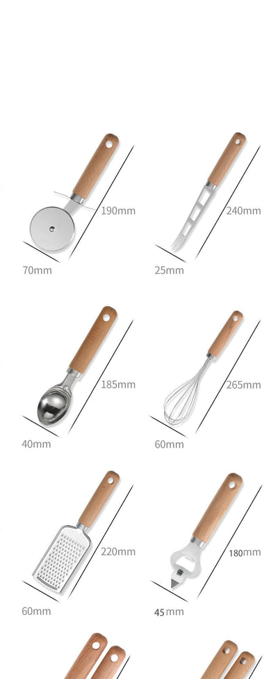 Kitchen Tool Wooden Handle Stainless Steel Multifunctional Kitchen Accessories Set
