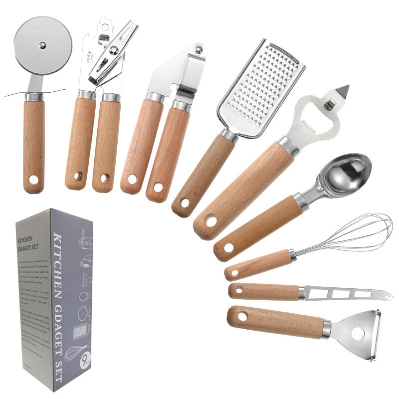 Kitchen Tool Wooden Handle Stainless Steel Multifunctional Kitchen Accessories Set