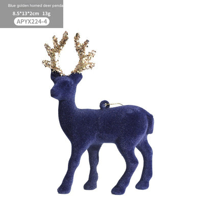 Christmas Red Flocking Elk Pendant White Glitter Cake Ornaments Decorations