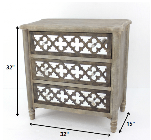 Gold 3 Drawer Vintage Wooden - Cabinet