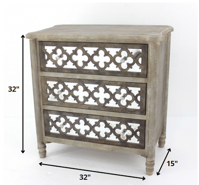 Gold 3 Drawer Vintage Wooden - Cabinet
