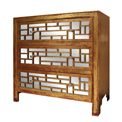 Gold 3 Drawer Vintage Wooden - Cabinet