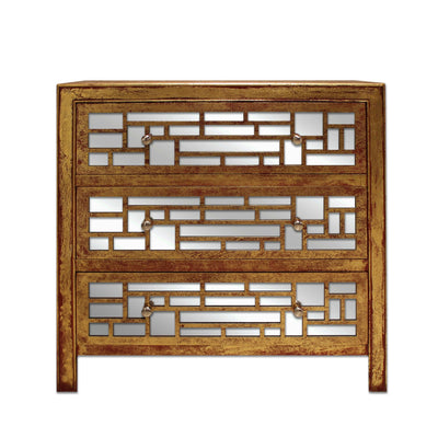 Gold 3 Drawer Vintage Wooden - Cabinet