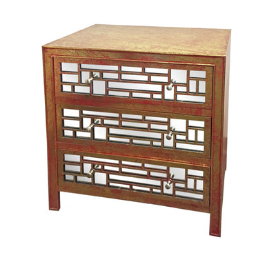 Gold 3 Drawer Vintage Wooden - Cabinet