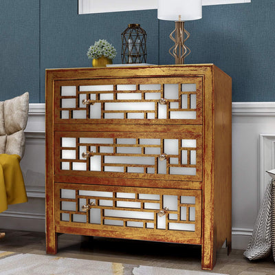Gold 3 Drawer Vintage Wooden - Cabinet