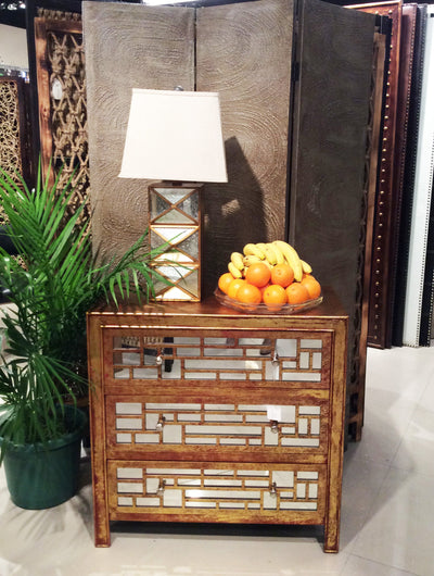 Gold 3 Drawer Vintage Wooden - Cabinet