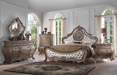 Vintage Oak Wood Upholstery King Bed