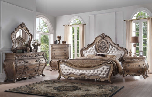 Vintage Oak Wood Upholstery King Bed