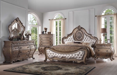 Vintage Oak Wood Upholstery King Bed