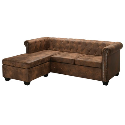 L-shaped Chesterfield Sofa Artificial Leather Brown