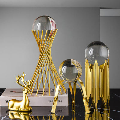 Golden Luxury Modern Metal Crystal Ball Home Decoration