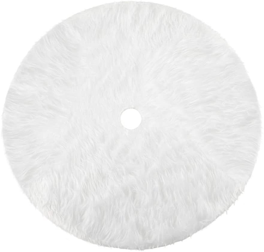 White Christmas Tree Skirt Plush Faux Fur
